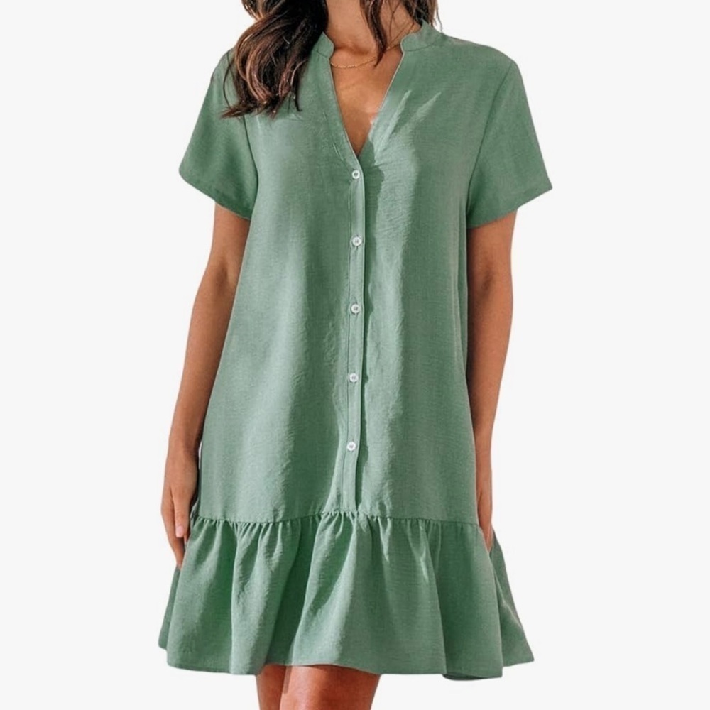 CUPSHE Mini Dress Button Short Sleeve Ruffled A Line Casual Short Summer Dress